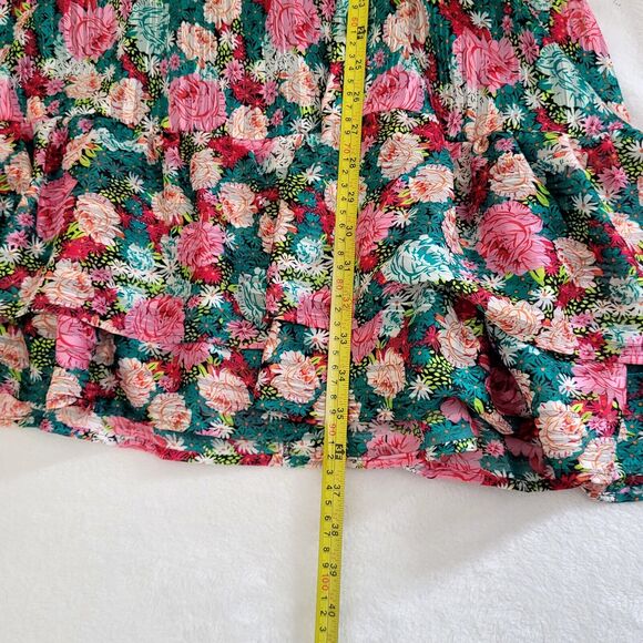 Melloday Pink Teal‎ Floral Puff Sleeve Plissé Easter Bloomcore Minidress Size XL - Picture 8 of 8